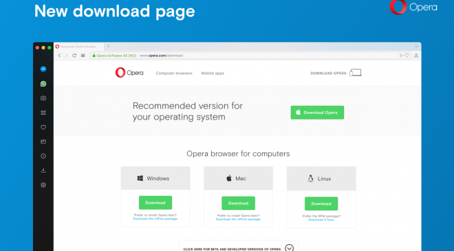 new Opera download page