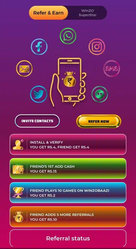 تنزيل برنامج WinZo مهكر Apk للاندرويد 2025 اخر اصدار مجانا