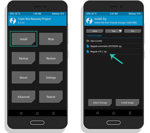 flash magisk su via twrp