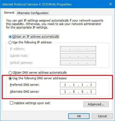 dns servers address windows 10 control panel