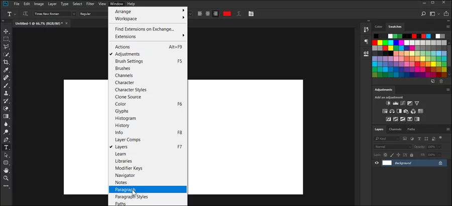 Open Paragraph In Photoshop