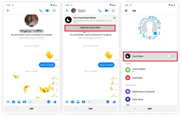 dark mode facebook messenger